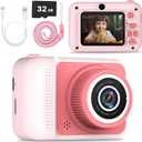 Pink Kids Camera Toys for Girls Age 3-8, LETONGJH1080P HD Toddler Digital Video Camera with 32GB SD Card, Christmas Birthday Gifts for 4 5 6 7 Year Old