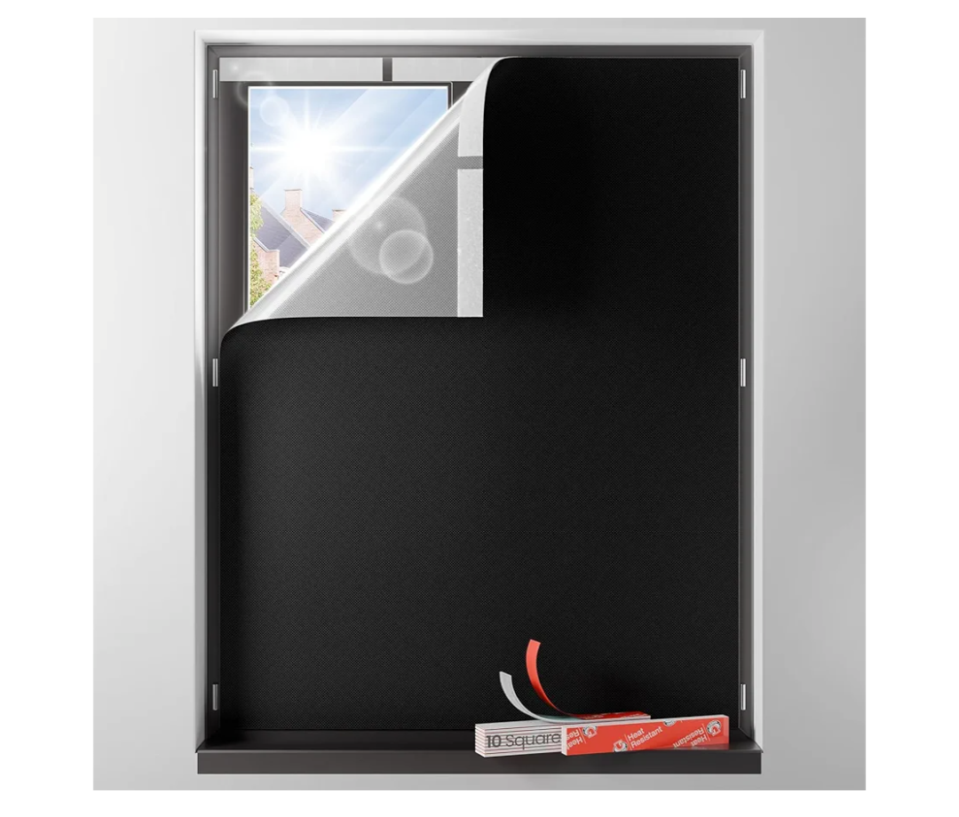 Sumobaby Blackout Curtains for Bedroom Portable 24"x42",No Drill Black Out Shades with Upgraded Hook&Loop Tapes,100% Blackout Window Cover,Thermal Insulated Blinds for Bedroom,Nursery(1 Panel,Black)