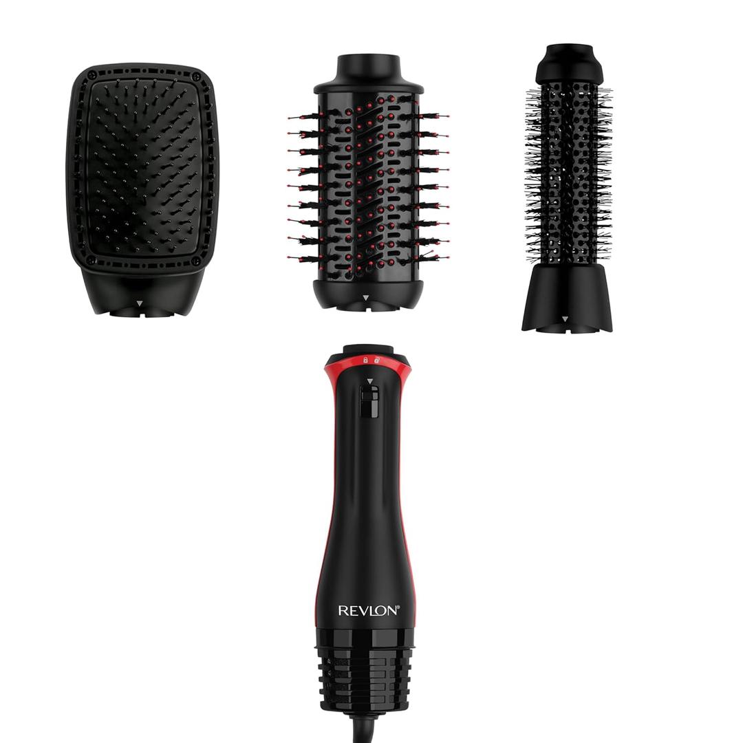 REVLON 3-in-1 Multi-Styler, Blow Dryer Brush, Blowout and Hair Straightener Brush in One to Dry, Curl, Smooth, Shape and Volumize Hair for Gorgeous Salon Blowouts (Red/Black)