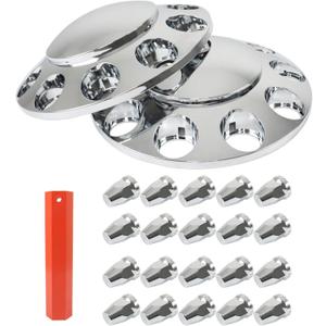 labwork Chrome Front Wheel Covers Hub Axle Plastic ABS 33mm Nut Lug Covers Center 1 Pair for 22.5 in & 24.5 in Semi Truck Wheels