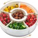 Rotating Divided Serving Tray with Lid and Handle,6 Compartments Snackle Box Container,12" Large Snack Spinner Lazy Susan,Fruit Veggie Tray Portable Round Snack Box Candy Fridge Organizer Platterbox
