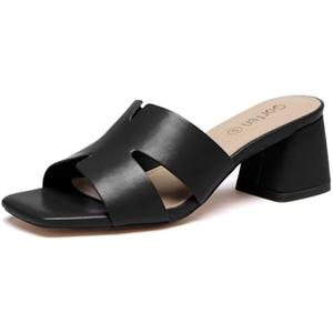 Gorfen Women's Square Open Toe Sandals Low Block Chunky Heel Slip on Comfortable Casual Sandals for Daily Wear, Size 10