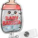 XQLZY Baby Barista Pink Glitter Badge Reel, Cute Bottle ID Tag Card Holder, Birthday Graduation Gift for Doctor, Nurse, Neonatology, NICU, Pediatric Nursing, Office RN MD