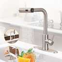 Waterfall Kitchen Sink Faucet with Pull Down Sprayer, 3 Modes(Sweep/Stream/Waterfall) Rotary Switch Stainless Steel Commercial Modern Faucet for Kitchen Sink Single Handle Brushed Nickel Sink Fuacet