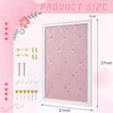 DoubleFill White Bulletin Board 21"27" Linen Fabric Decorative Board Hanging Memo Boards for Women Large Cork Bulletin Boards for Home Office with 20 Pushpins - Pink Linen with White Frame