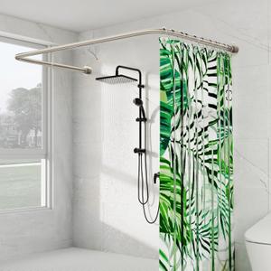 U Shaped Shower Curtain Rod, Brushed Nickel [Both Sides: 23"-52", Middle: 31"-46.5"] Adjustable Outdoor Shower Rod Corner Curtain Pole for Bathroom Bathtub with Ceiling Support & 12 Hooks