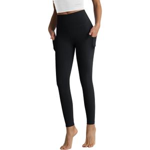 RIMLESS 7 Women's Leggings with Pockets High Waist Cotton Yoga Pants Workout Running Athletic Capris (Large, 7/8 Length-black)