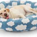 JOEJOY Donut Large Dog Bed, Cute Round Calming Dog Bed with Removable Washable Cover, Orthopedic Pet Beds with Jacquard Shaggy Plush & Non Skid Bottom, Black