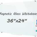 DEVELOP Magnetic Glass Dry Erase Board/Whiteboard, Wall Mounted Glass White Board, Frameless with Aluminum Marker Tray, 36 x 24 Inch (90x60cm), Includes 4 Dry Erase Markers 1 Eraser and 2 Magnets
