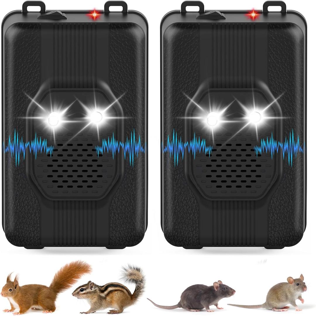 2 Pack Car Rodent Repellent Under Hood,Battery Operated Rodent Repellent for Car Engines, Ultrasonic Mouse Repellent for Cars with Strobe Light to Keep Rodents Out of Car Garages Vehicle Protection