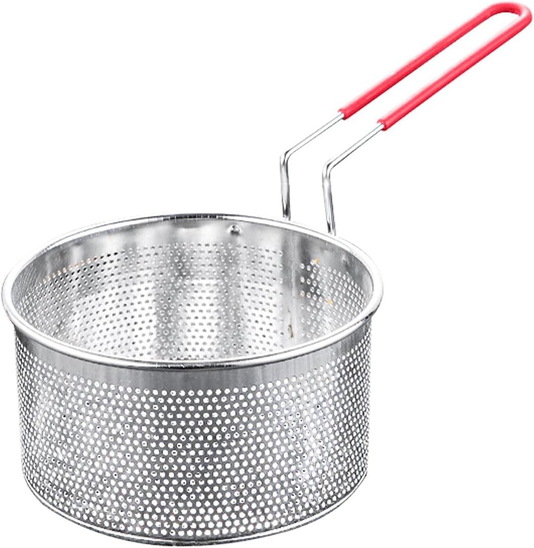 EKDJKK Stainless Steel Deep Frying Basket with Long Handle, Fried Food Filter Basket, Pasta Strainer Colander for Home Restaurant (7.09 inch) (18cm)