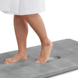 Genteele Memory Foam Bath Mat Non Slip Absorbent Super Cozy Velvet Bathroom Rug Carpet (60 inches X 24 inches, Grey)
