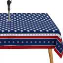 Fourth of July Outdoor Tablecloth with Umbrella Hole Memorial Day Patriotic Table Cloth American Flag, Stars Partio Table Cloths with Zipper-60 x84 Rectangle