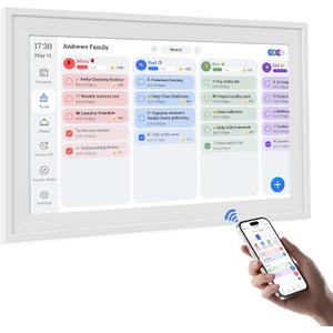 MVOWN 15.6 Inch Digital Calendar Chore Chart 1920 * 1080P Full HD Touchscreen Interactive Display Smart Electronic Calendar for Family Organizer Schedules Desk & Wall Mount Digital Planner White