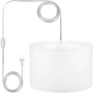 PATIKIL Plug in Pendant Light, 15Ft Rope Cord Hanging Lamp Fixture with ON/Off Switch, Fabric Shade E26/E27 Bulb Socket for Bedroom Kitchen Living Room, White