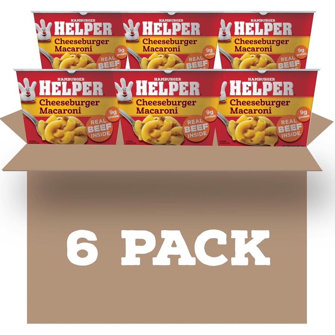 Hamburger Helper Cheeseburger Macaroni Microwave Cup (2 oz - 6 Pack) No Artificial Flavors, Ready in 4 Minutes, Quick Meals for Midweek Dinners, Busy Evenings & Families On-the-Go (EXP 05/23/27)
