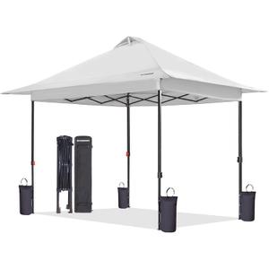 FUNDANGO 10x10 Pop Up Canopy, Beach Tent with Patent Quick Open Frame, Silver Coated Top& Wheeled Carry Bag, Easy Outdoor Sun Shade for Events, Parties, CampingWhite