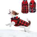 Dog Coat with Harness,Small Dog Winter Coat,Doggie Jackets with Built in Harness,Adjustable Warm Jacket for Dogs,Pet Puppy Cold Weather Coats for Dogs Waterproof (PlaidRed, Small)
