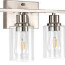 4-Light Bathroom Light Fixtures, Brushed Nickel Vanity Light with Clear Glass Shade, Modern Wall Sconce for Mirror Bedroom Hallway Farmhouse Kitchen (Nickel 4-Light)