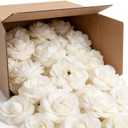 Artificial Silk Roses Flower Heads for Wedding Decorations - 50 Pieces Realistic Bulk Faux Floral for DIY Bridal Shower Arrangements Bridesmaid Bouquets Party Home Centerpieces - White