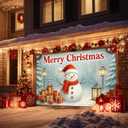 Christmas Garage Door Cover 13x6ft Snowman Banner Red Scarf Gift Boxes Winter Snow Scene Holiday Backdrop Street Lantern Festive Porch Decoration Outdoor Indoor Seasonal Wall Display