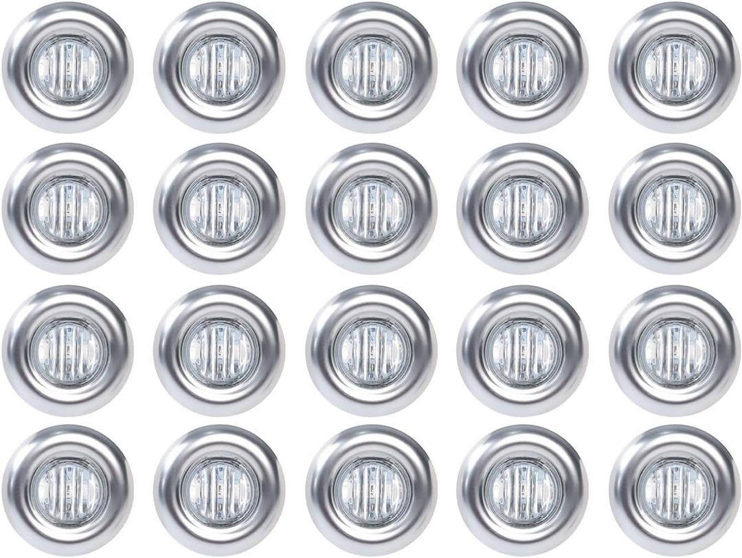 TMH (Pack of 20) 3/4 Inch Mount Clear Lens RED LED + Stainless Ring Cover Grommet Clearance Button Marker lights Side LED marker Indicator Turn Signal for trailer Truck RV Car Bus Van