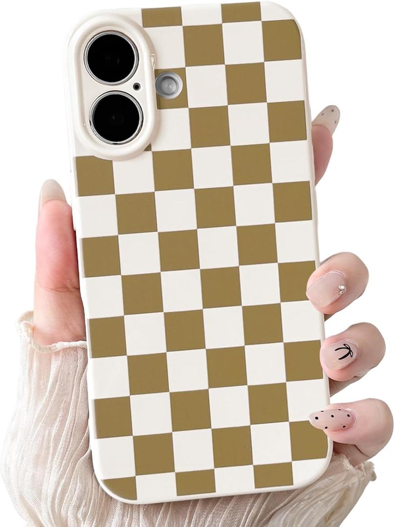 NITITOP Compatible for iPhone 17 Case Cute Checkered - Brown | Aesthetic Checkerboard Design, for Girls Women Men, Girly, Soft TPU, Full Camera Lens, Protective, Shockproof Phone Cover