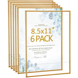 Acrylic Picture Frames 8.5x11 Set of 6,Gold Photo Frames Collage Wall Decor,No Drilling 8.5x11 Floating Hanging Picture Frames for Home, School, Office - Gold Color