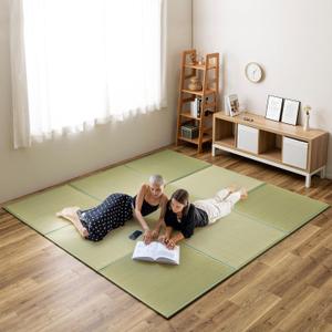 HAGiHARA Japanese Tatami Mat, Patchwork Tatami Floor Mats, 96" x 96" Foldable Square with Non-Slip Design for Bedroom, Crawling and Yoga, Made of Rush Grass, Igusa(with Edge/9 Picecs)