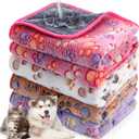 Panelee 4 Pcs Waterproof Dog Blankets Washable Puppy Paw Print Fleece Blanket for Small Medium Pet Cat Whelping Warm Soft Sleep Mat Guinea Pig Cage Liners(36 x 36 Inch)