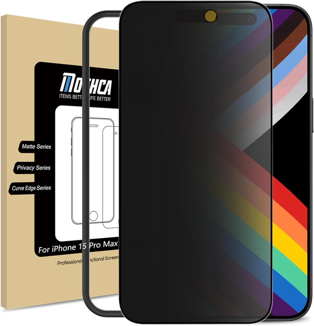 Mothca Matte Privacy Screen Protector for iPhone 15 Pro Max[6.7 inch] with Easy Installation Tool, Anti Spy Anti Glare Full Coverage Tempered Glass Film, Anti-Fingerprint, Case Friendly Smooth as Silk