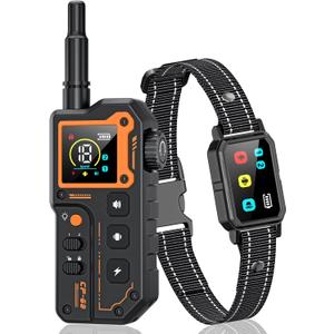 Dog Training Collar, 3000 Metres Range, Electric Dog Collar with Remote Control, 4 Light/Sound/Vibration/Shock Modes, IP67 Water Resistant, Suitable for Small and Large Dogs