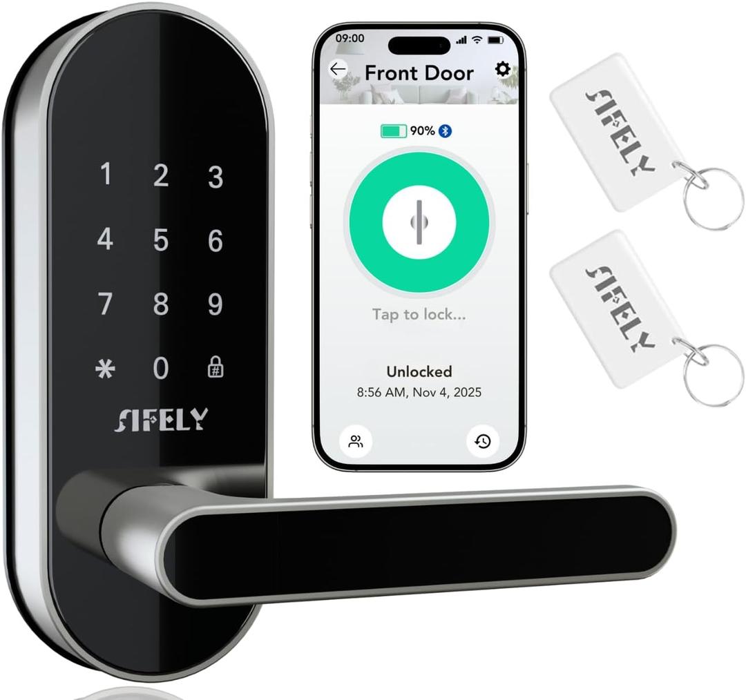 Keyless Entry Keypad Smart Door Lock with Handle & Knob  Digital Deadbolt for Front, Bedroom, Office & Interior Doors, App Control for Airbnb, Guests & Kids, Easy DIY Install (No Fingerprint) (Silver)