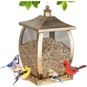 Bird Feeder for Outdoor, Heavy Duty Metal Wild Bird Feeders for Outside Hanging, 5Lbs Extra Large Capacity Retro Lamp Shape Birdfeeder for Garden Yard Outside Backyard, Easy Fill