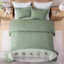 meadow park Embroidered Quilt Set Queen Size - 3 Pieces, Washed Lightweight Coverlet with Scallop Edges, Reversible Bed Cover All Season Quilts-Sage Green