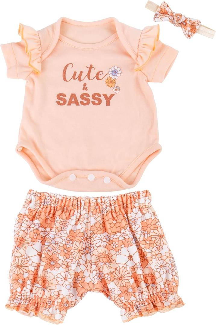 Aori Lifelike Baby Dolls Clothes 20 Inch Pink Shirt and Floral Pants Set for 17-20 in Realistic Reborn Girl Doll (Orange)