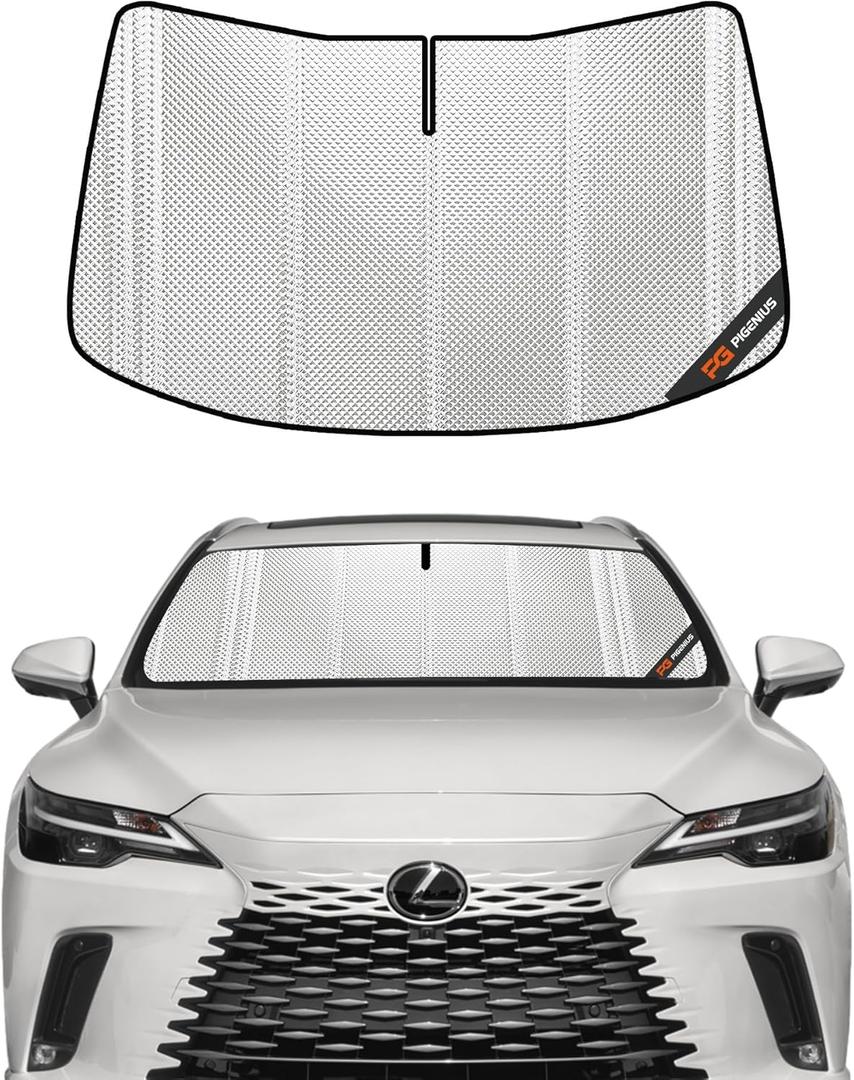 Windshield Sun Shade for Lexus RX450e 2023-2025, Lexus RX300e 2024-2025. Full Coverage Rearview Mirror Shade for Ultimate Protection (Upgrade Shiny Silver)