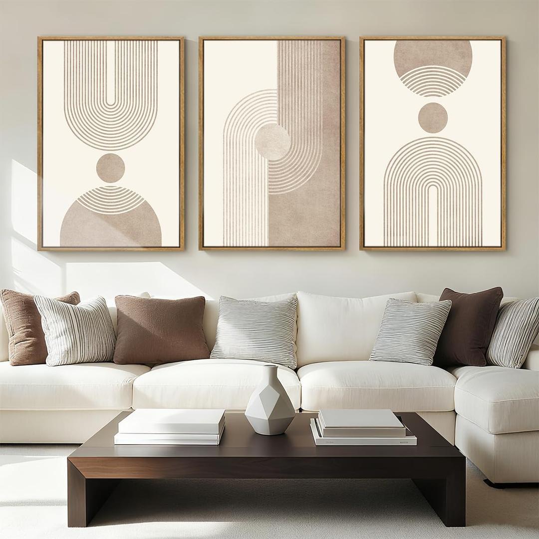 BINCUE Neutral Abstract Wall Art Beige Large Wall Decor Boho Mid Century Modern Artwork Art Print for Living Room Bedroom Office 24"x36" Set of 3 Gift