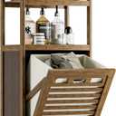 HITNET Bamboo Tilt Out Laundry Hamper, Bathroom Storage Cabinet with Hidden Removable Basket and 3 Open Shelves, Space Saving Bamboo Storage for Clothes, Towels and Toys, Walnut