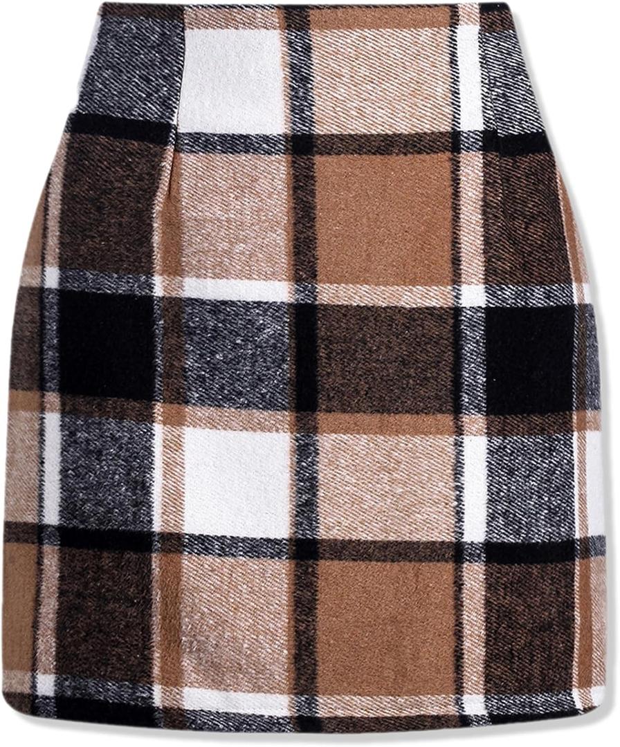 SANGTREE Women's High Waist Skirt Bodycon Pencil Wool Mini Skirts (L)