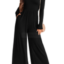 KIRUNDO Women's 2025 Spring Fashion Long Sleeve Wide Leg Jumpsuits Casual Dressy One Piece Square Neck Long Romper Pockets, S