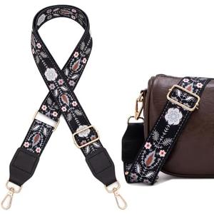 Aeiruo Purse Strap, 1.5" Cowhide Head Wide Shoulder Bag Strap Adjustable Replacement,Jacquard Embroidery Crossbody Bag Straps