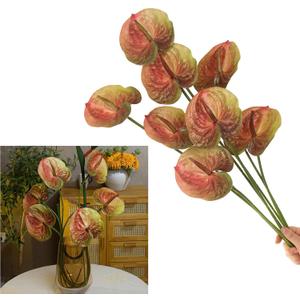 10pcs Artificial Anthurium,28 Inch Faux Tropical Plants Tailflowers,Realistic Flamingo Flower for Home Decor Centerpiece Wedding Bouquet Bonsai,Autumn Color