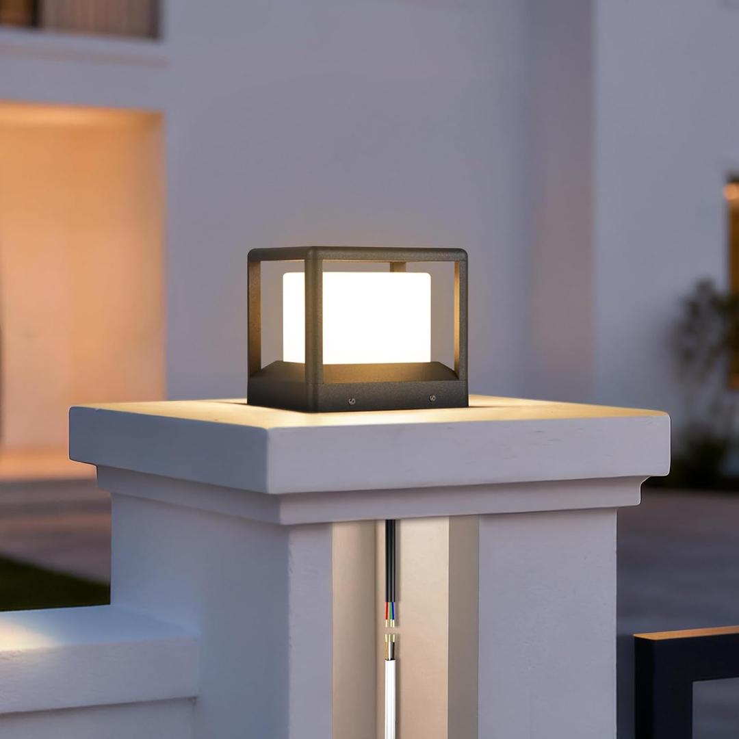 7.1" Outdoor Post Lights, Pillar Lights Hard Wired, AC100-240V Modern Column Light, Waterproof Fence Deck Cap Lamp Fixture, 3000K Landscape Lighting for Outside Patio Garden Gate Posts