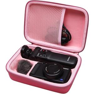 L LTGEM Camera Case Compatible with Sony ZV-1F / ZV-1 / ZV-1 II Vlog Digital Camera, Tripod, Microphone and Vlogger Accessory Kit, Magenta+Pink