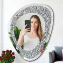 DMDFIRST Modern Irregular Shaped Wall Mirror 21.6x16 Inch Decorative Oval Diamond Decor Mirror for Living Room, Bedroom, Bathroom, Entryway