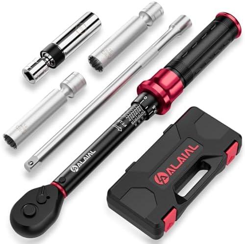 Magnetic Spark Plug Socket Set with Torque Wrench 3/8 Drive, 5-45 ft.lb/6.8-61 Nm, 5PCS Swivel Spark Plug Socket Set with Torque Wrench, Spark Plug Socket (14mm/16mm/5/8-inch), 10" Extension Bar