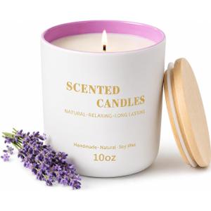 2 x Lanttu Lavender Scented Candle for Home Decor, 10 oz Natural Soy Wax Jar Candles, 39 Hours Long Lasting Burning Candles for Mom Friend Birthday Housewarming Gift