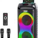 Bluetooth Karaoke Speaker with 2 Wireless Microphones 40W Portable PA System with LED Lights, TWS Pairing, 6.5 Dual Woofers, Rolling Wheels, Rechargeable Battery - for Party/Home/Outdoor
