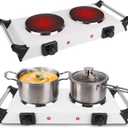 2000W Hot Plate,Portable Electric Stove Countertop Double Burners W/5 Level Temperature Control & Stay Cool Handles, Easy to Clean, Lightweight Cast Iron Electric Stove for RV/Home/Camp 110V